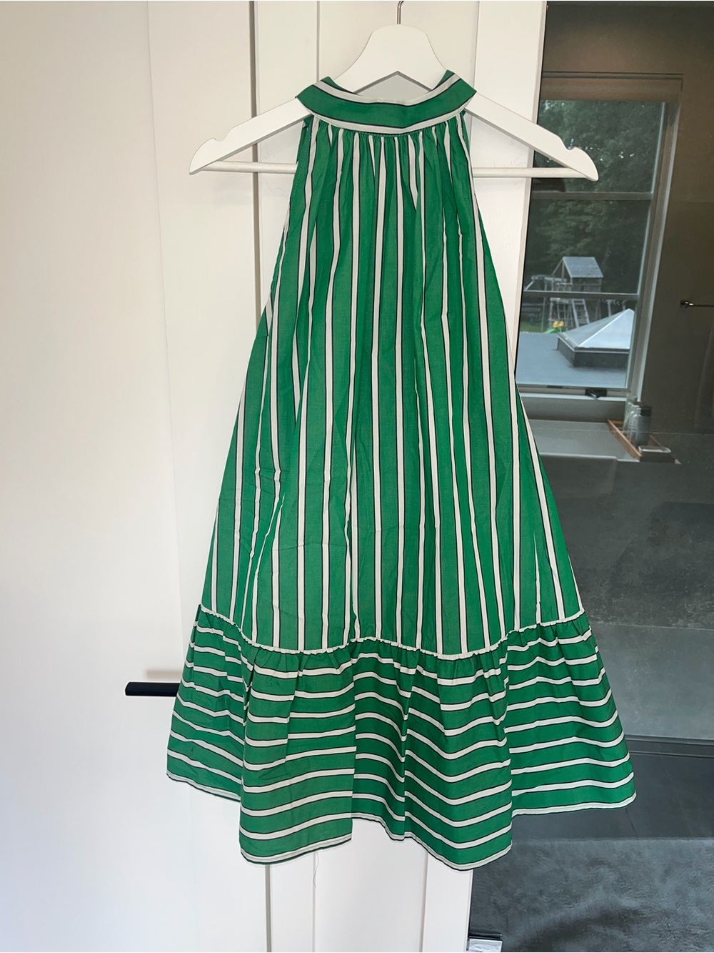 STAUD Green and White Striped Mini Dress